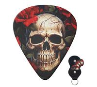Guitar Picks 6 Pcs Guitar Plectrums with Storage Box 3 Different Thickness Skull Rose-Red Guitar Picks Accessories Bass Pick for Electric Ukulele 2Pcs 0.46mm, 2Pcs 0.96mm, 2Pcs 0.71mm