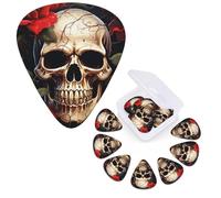 Guitar Picks 6 Pcs Guitar Plectrums with Storage Box 3 Different Thickness Skull Rose-Red Guitar Picks Accessories Bass Pick for Electric Ukulele 2Pcs 0.46mm, 2Pcs 0.96mm, 2Pcs 0.71mm