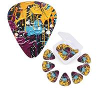 Guitar Picks 6 Pcs Guitar Plectrums with Storage Box 3 Different Thickness Splatter graffiti Guitar Picks Accessories Bass Pick for Electric Ukulele 2Pcs 0.46mm, 2Pcs 0.96mm, 2Pcs 0.71mm