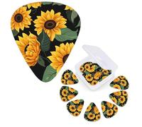 Guitar Picks 6 Pcs Guitar Plectrums with Storage Box 3 Different Thickness Sunflower pattern Guitar Picks Accessories Bass Pick for Electric Ukulele 2Pcs 0.46mm, 2Pcs 0.96mm, 2Pcs 0.71mm