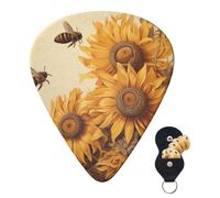 Guitar Picks 6 Pcs Guitar Plectrums with Storage Box 3 Different Thickness sunflowers on old paper Guitar Picks Accessories Bass Pick for Electric Ukulele 2Pcs 0.46mm, 2Pcs 0.96mm, 2Pcs 0.71mm