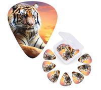 Guitar Picks 6 Pcs Guitar Plectrums with Storage Box 3 Different Thickness Tiger Colorful Sunset Guitar Picks Accessories Bass Pick for Electric Ukulele 2Pcs 0.46mm, 2Pcs 0.96mm, 2Pcs 0.71mm