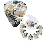 Guitar Picks 6 Pcs Guitar Plectrums with Storage Box 3 Different Thickness Wild white Daisies Guitar Picks Accessories Bass Pick for Electric Ukulele 2Pcs 0.46mm, 2Pcs 0.96mm, 2Pcs 0.71mm