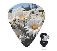 Guitar Picks 6 Pcs Guitar Plectrums with Storage Box 3 Different Thickness Wild white Daisies Guitar Picks Accessories Bass Pick for Electric Ukulele 2Pcs 0.46mm, 2Pcs 0.96mm, 2Pcs 0.71mm