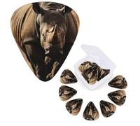 Guitar Picks 6 Pcs Guitar Plectrums with Storage Box 3 Different Thickness Wildlife black rhinoceros Guitar Picks Accessories Bass Pick for Electric Ukulele 2Pcs 0.46mm, 2Pcs 0.96mm, 2Pcs 0.71mm