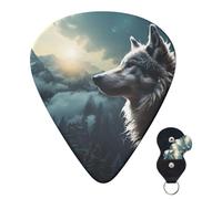 Guitar Picks 6 Pcs Guitar Plectrums with Storage Box 3 Different Thickness Wolf at night Guitar Picks Accessories Bass Pick for Electric Ukulele 2Pcs 0.46mm, 2Pcs 0.96mm, 2Pcs 0.71mm