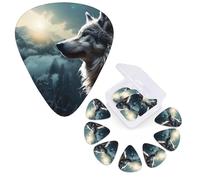 Guitar Picks 6 Pcs Guitar Plectrums with Storage Box 3 Different Thickness Wolf at night Guitar Picks Accessories Bass Pick for Electric Ukulele 2Pcs 0.46mm, 2Pcs 0.96mm, 2Pcs 0.71mm
