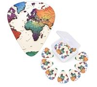 Guitar Picks 6 Pcs Guitar Plectrums with Storage Box 3 Different Thickness World map pattern Guitar Picks Accessories Bass Pick for Electric Ukulele 2Pcs 0.46mm, 2Pcs 0.96mm, 2Pcs 0.71mm