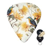 Guitar Picks 6 Pcs Guitar Plectrums with Storage Box 3 Different Thickness yellow flowers and birds Guitar Picks Accessories Bass Pick for Electric Ukulele 2Pcs 0.46mm, 2Pcs 0.96mm, 2Pcs 0.71mm