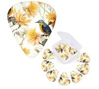 Guitar Picks 6 Pcs Guitar Plectrums with Storage Box 3 Different Thickness yellow flowers and birds Guitar Picks Accessories Bass Pick for Electric Ukulele 2Pcs 0.46mm, 2Pcs 0.96mm, 2Pcs 0.71mm