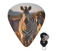 Guitar Picks 6 Pcs Guitar Plectrums with Storage Box 3 Different Thickness Zebras on Brown Grass Field Guitar Picks Accessories Bass Pick for Electric Ukulele 2Pcs 0.46mm, 2Pcs 0.96mm, 2Pcs 0.71mm