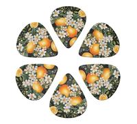 Guitar Picks 6 Pcs Oranges and White Flowers Print Guitar Plectrums for Bass Electric Acoustic Guitars Ukulele