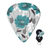 Guitar Picks 6 Pcs Plectrums with Guitar Pick Case Teal Grey and White Floral