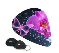Guitar Picks 6 Pcs Purple butterfly and flower Print Guitar Plectrums for Bass Electric Acoustic Guitars Ukulele