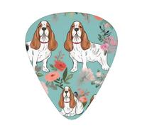 Guitar Picks 60 PCS, Sweet Basset Hound Florals Printed Funny Guitar Picks for Acoustic Guitar, Electric Guitar, Bass Guitar(0.46,0.71,0.96 mm)