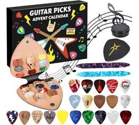Guitar Picks Advent Calendar 2025,24-Day Christmas Countdown Gift Box with 20 Celluloid & Wood Pick,2 Oud Picks,Pick Holder & Metal Tin Case,Xmas Musical Gift for Guitar,Bass,Ukulele Players