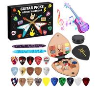 Guitar Picks Advent Calendar 2025,24 Rock Around Music with 20 Picks and 2 Oud Picks, New Year and Christmas Gifts for Guitarists, Bass, Ukulele Rock Players (A)