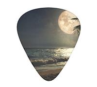 Guitar Picks Beach Palm Tree With Full Moon Starry Night Printed Ukulele Bass Electric Guitars Thin Medium Heavy 12 Pack(0.46/0.71/0.96 Mm)
