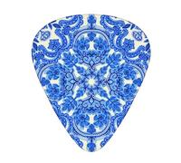 Guitar Picks Blue Folk Art Pattern Printed 12 Pack Thin Medium Heavy Guitar Plectrums Guitar Accessories For Bass, Guitars With Storage Box