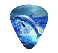Guitar Picks Blue Ocean Dolphin Print 12 Pack Thin Medium Heavy Guitar Plectrums Guitar Accessories For Bass, Guitars With Storage Box