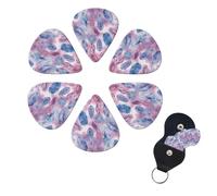 Guitar Picks Blue Pink Feather Print Guitar Picks 6 Pack with Storage Box Organizer for Custom Guitars for Men Women Guitar Accessory Ukulele for