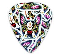 Guitar Picks Boston Terrier Sugar Skull Premium Bass Picks For Electric Guitar And Bass Guitars With Three Sizes (12 Pack)