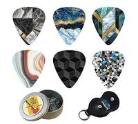 Guitar Picks - Cheliz 12 Medium Gauge Celluloid Guitar Picks In a Box W/Picks Holder. Unique Guitar Gift For Bass, Electric & Acoustic Guitars (Flower Stone)