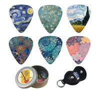 Guitar Picks - Cheliz 12 Medium Gauge Celluloid Guitar Picks In a Box W/Picks Holder. Unique Guitar Gift For Bass, Electric & Acoustic Guitars (Van Gogh Flower)