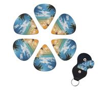 Guitar Picks Clouds and Palm Trees 6 Pack Guitar Picks with Organizer Storage Box for Custom Guitars for Men Women Guitar Accessory Ukulele for Guitar