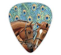 Guitar Picks Couple Horse Peacock Feather 12 Pieces Ukulele Picks Including 0.46 mm 0.71 mm 0.96 mm