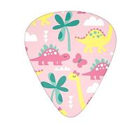 Guitar Picks Cute Cartoon Pink Dinosaur Pack Celluloid 12 Pcs Plectrums for Gift Acoustic Guitar, Bass and Electric Guitar (Thin/Medium/Heavy)
