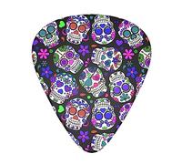 Guitar Picks Day Of The Dead Purple Sugar Skulls Pack Celluloid 12 Pcs Plectrums for Gift Acoustic Guitar, Bass and Electric Guitar (Thin/Medium/Heavy)