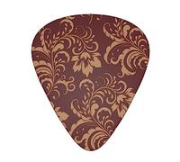 Guitar Picks Flower Maroon Gold Floral Classy Burgundy Antique Pack Celluloid 12 Pcs Plectrums for Gift Acoustic Guitar, Bass and Electric Guitar (Thin/Medium/Heavy)