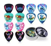 Guitar Picks for Acoustic Electric Bass Medium Thick Finger Thumb Pick Classic Cartoon Cute Bulk Variety Pack Pics with Tin for Kids Adults Funny Unique Large Big Band Pick 12pcs GP-008