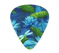 Guitar Picks,For Acoustic Guitar, Electric Guitar, Bass,Ukulele Three Size(12 Pack) Blue Dragonfly And Lotus Printed
