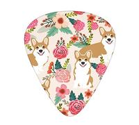 Guitar Picks,For Acoustic Guitar, Electric Guitar, Bass,Ukulele Three Size(12 Pack) Corgi Floral Flowers Spring Garden Print