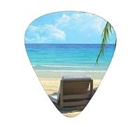 Guitar Picks,For Acoustic Guitar, Electric Guitar, Bass,Ukulele Three Size(12 Pack) Hawaiian Beach With Palm Trees Printed