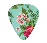 Guitar Picks,For Acoustic Guitar, Electric Guitar, Bass,Ukulele Three Size(12 Pack) Hawaiian Tropical Leaves Flowers Print