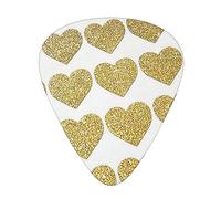 Guitar Picks,For Acoustic Guitar, Electric Guitar, Bass,Ukulele Three Size(12 Pack) Sparkling Gold Heart