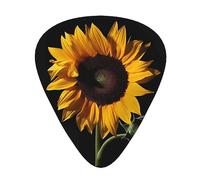 Guitar Picks,For Acoustic Guitar, Electric Guitar, Bass,Ukulele Three Size(12 Pack) Sunflower Black Background Print