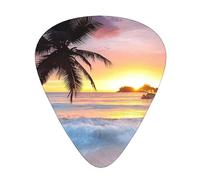 Guitar Picks,For Acoustic Guitar, Electric Guitar, Bass,Ukulele Three Size(12 Pack) Sunrise Tropical Palm Tree Island Print