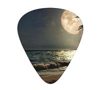 Guitar Picks,For Acoustic Guitar, Electric Guitar, Bass,Ukulele Three Size(12 Pack) Tropical Beach Palm Tree With Full Moon Print