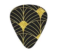 Guitar Picks,Gold And Black Artdeco Geometric For Acoustic Guitar, Electric Guitar, Bass,Ukulele Three Size(12 Pack)