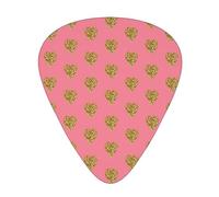 Guitar Picks,Gold Glitter Hearts On Pink For Acoustic Guitar, Electric Guitar, Bass,Ukulele Three Size(12 Pack)
