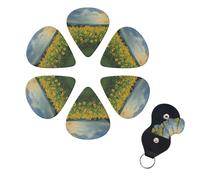 Guitar Picks Grassland Sunflower Print Guitar Picks 6 Pack with Organizer Storage Box for Custom Guitars for Men Women Guitar Accessory Ukulele for