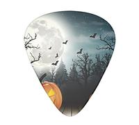 Guitar Picks Halloween Moon Bat Pumpkin Print 12 Pack Thin Medium Heavy Guitar Plectrums Guitar Accessories With Storage Box