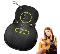 Guitar Picks Holder - 17 Slots Storage Organizer Pouch - Pu Leather Keychain Guitar Shaped Pick Case | for Electric Bass Ukulele Player