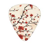 Guitar Picks Japanese Spring Plum Floral Print Ukulele Bass Electric Acoustic Guitars Thin Medium Heavy 12 Pack(0.46/0.71/0.96 Mm)
