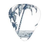 Guitar Picks Palm Trees Fishing Boat Printed 12 Pack Thin Medium Heavy Guitar Plectrums Guitar Accessories With Storage Box