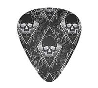 Guitar Picks Peony Rose Flowers Dead Skull Head Black Pack Celluloid 12 Pcs Plectrums for Gift Acoustic Guitar, Bass and Electric Guitar (Thin/Medium/Heavy)